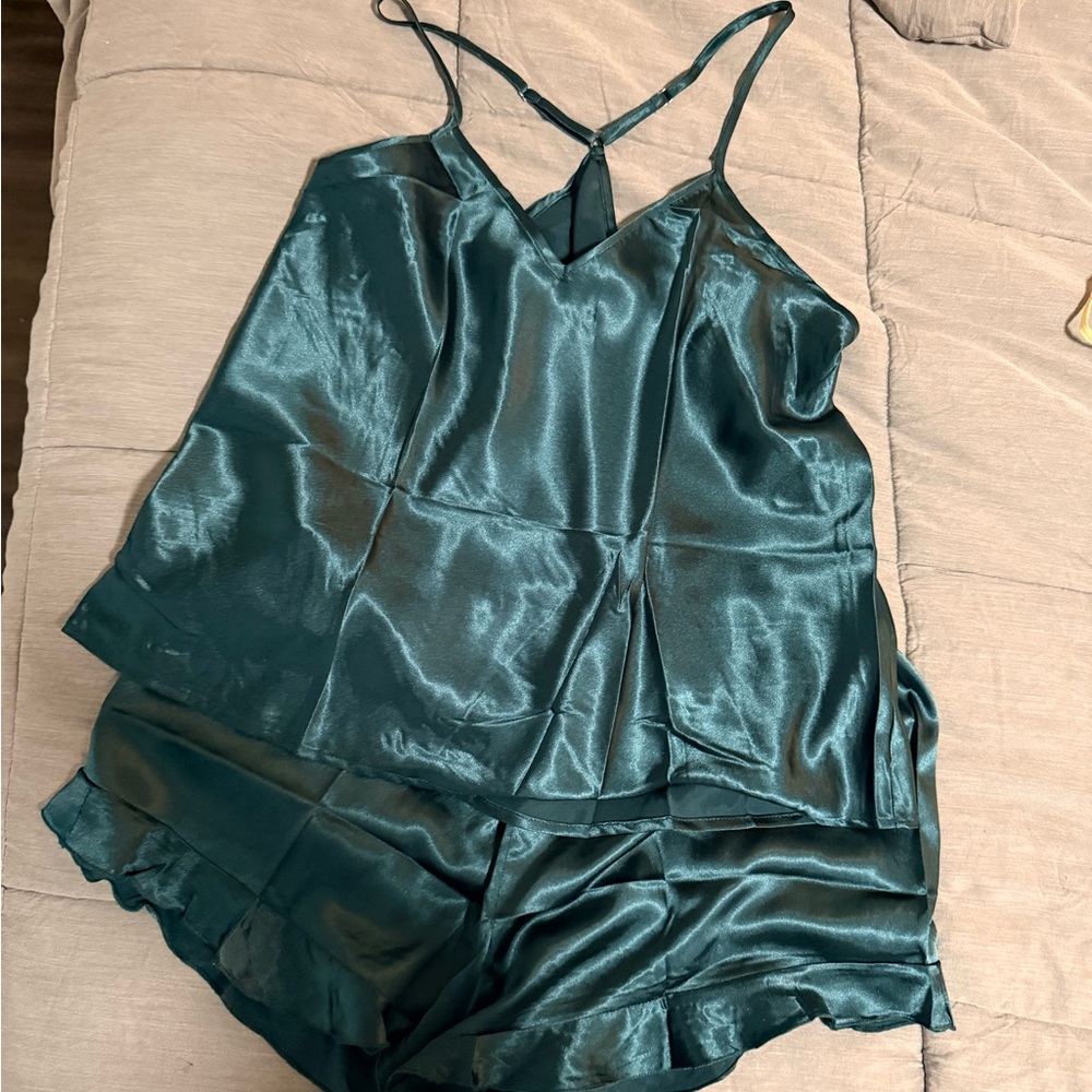 Elegant Teal Satin Sleepwear Set